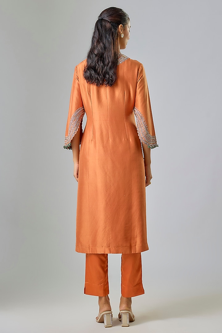 Rust Silk Maal Work Kurta Set by Prisho at Pernia's Pop Up Shop