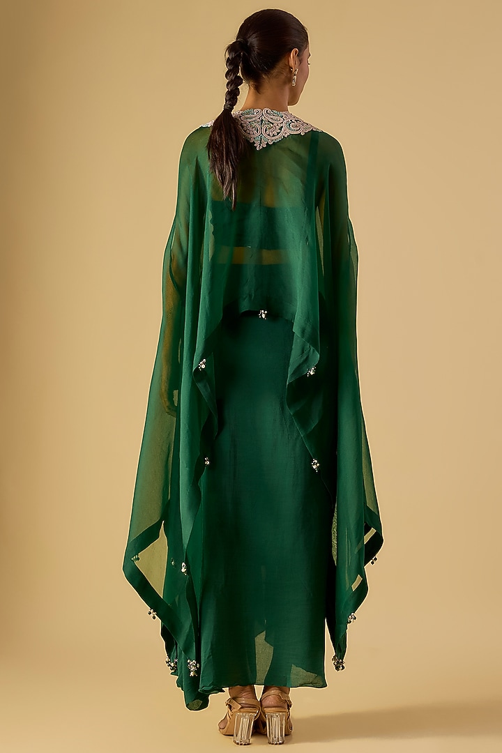 Green Organza Maal & Dori Work Kaftan Set by Prisho at Pernia's Pop Up Shop