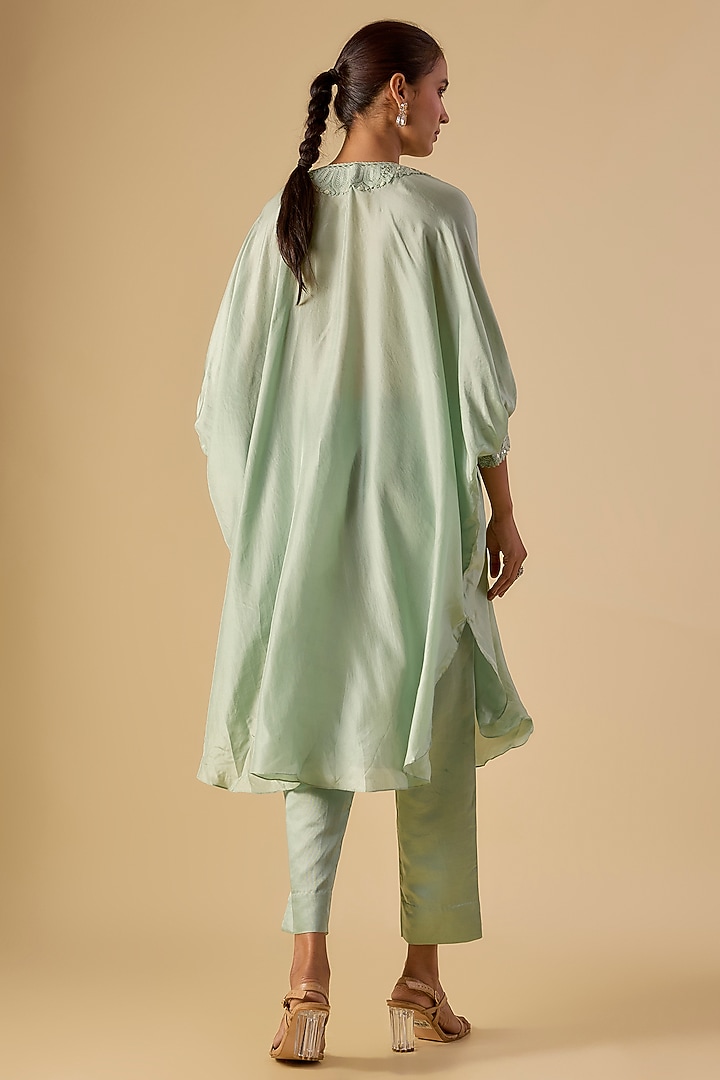 Aqua Habutai Silk Resham Work Kaftan Set by Prisho at Pernia's Pop Up Shop