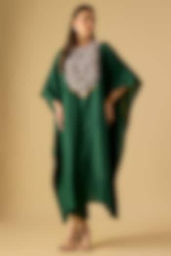 Bottle Green Silk Maal & Dori Work Kaftan Set by Prisho at Pernia's Pop Up Shop