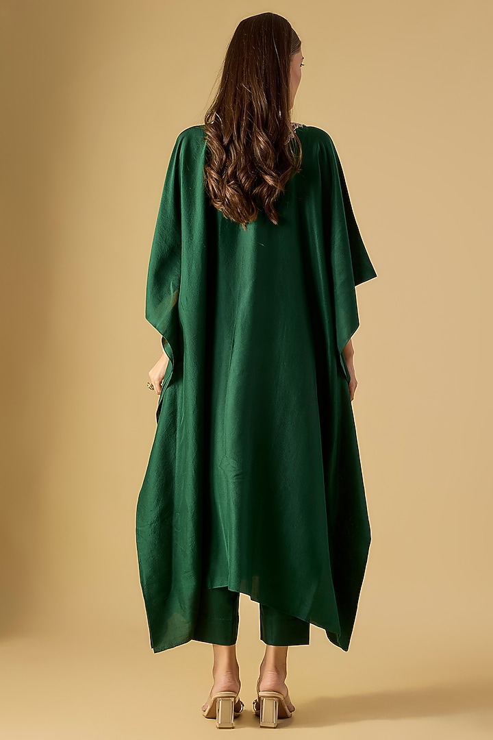Bottle Green Silk Maal & Dori Work Kaftan Set by Prisho at Pernia's Pop Up Shop
