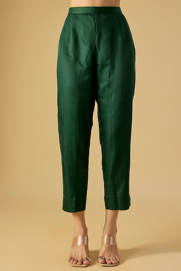 Bottle Green Silk Maal & Dori Work Kaftan Set by Prisho at Pernia's Pop Up Shop
