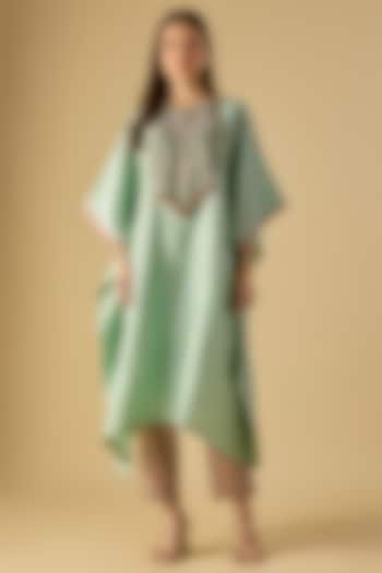 Aqua Silk Dori Work Kaftan Set by Prisho at Pernia's Pop Up Shop