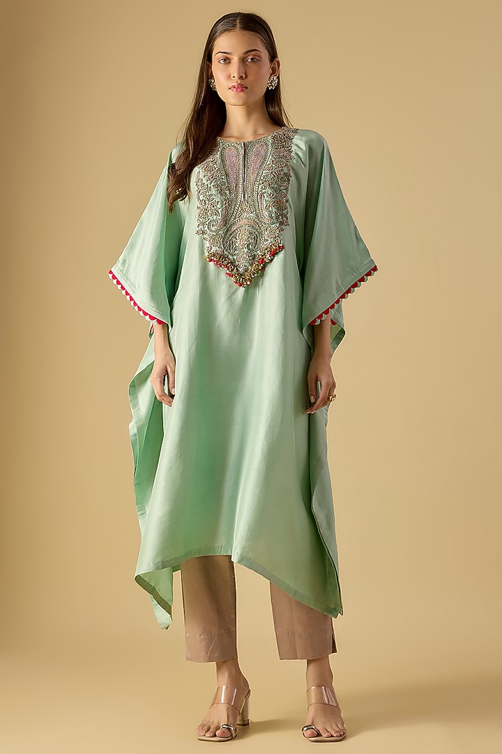 Aqua Silk Dori Work Kaftan Set by Prisho at Pernia's Pop Up Shop
