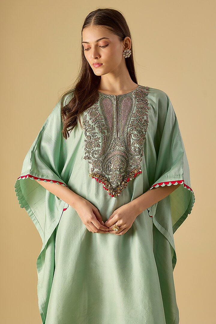 Aqua Silk Dori Work Kaftan Set by Prisho at Pernia's Pop Up Shop