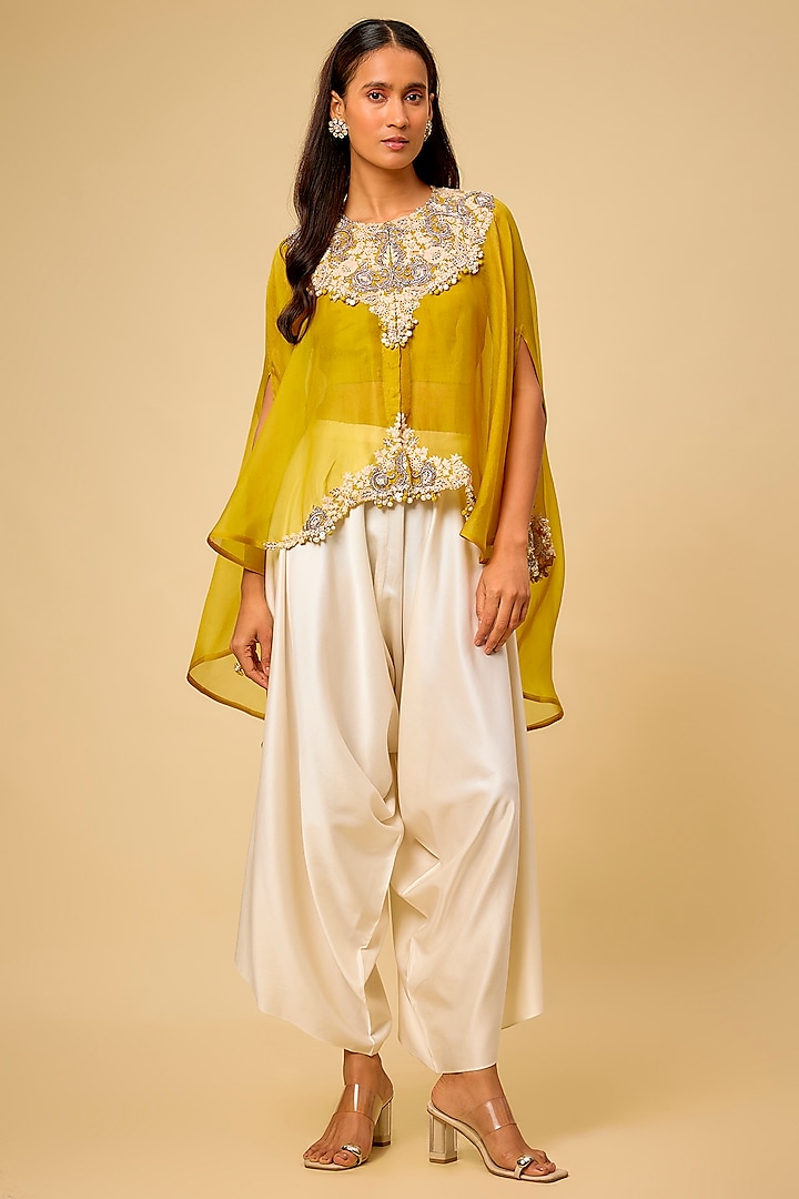 Yellow Organza Resham Work Kaftan Set by Prisho at Pernia's Pop Up Shop