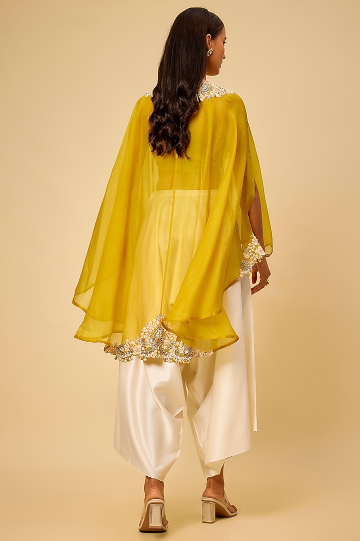 Yellow Organza Resham Work Kaftan Set by Prisho at Pernia's Pop Up Shop
