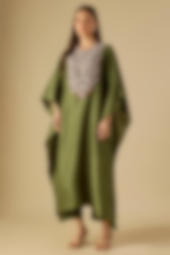 Hunter Green Silk Maal & Dori Work Kaftan Set by Prisho at Pernia's Pop Up Shop