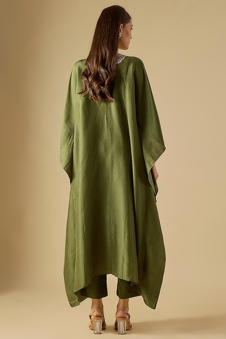 Hunter Green Silk Maal & Dori Work Kaftan Set by Prisho at Pernia's Pop Up Shop