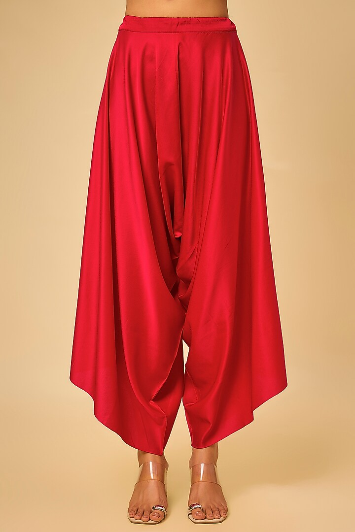 Red Crushed Silk Resham Work Kaftan Set by Prisho at Pernia's Pop Up Shop