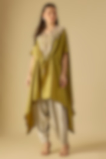 Olive Silk Resham Work Kaftan Set by Prisho at Pernia's Pop Up Shop