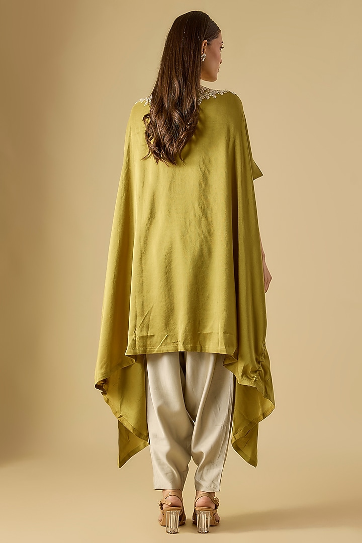 Olive Silk Resham Work Kaftan Set by Prisho at Pernia's Pop Up Shop