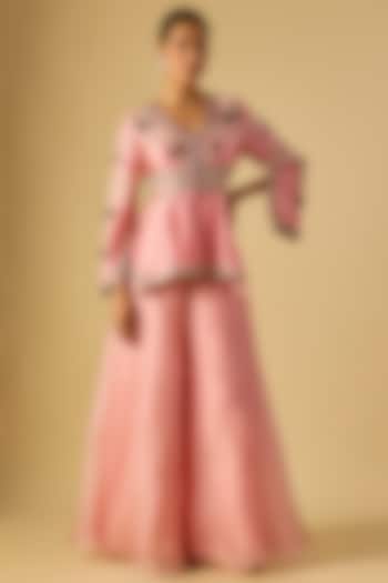 Pink Organza Wedding Sharara Set by Prisho at Pernia's Pop Up Shop
