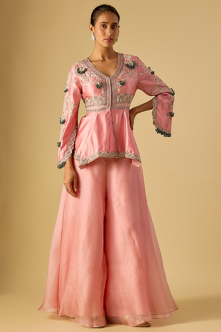 Pink Organza Wedding Sharara Set by Prisho at Pernia's Pop Up Shop