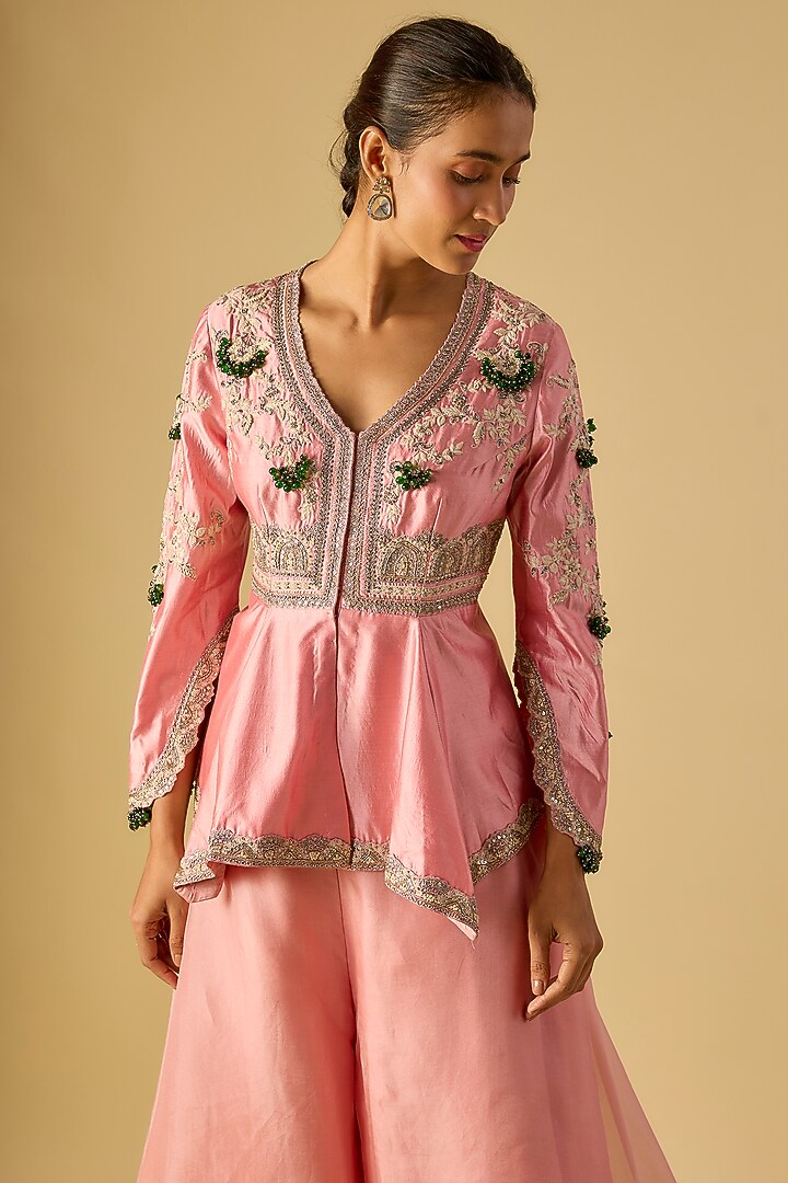 Pink Organza Wedding Sharara Set by Prisho at Pernia's Pop Up Shop