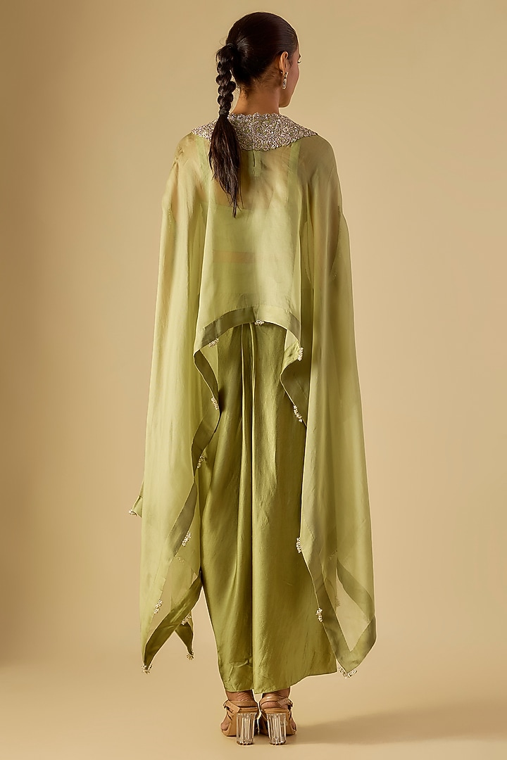 Sea Green Organza Maal Work Kaftan Set by Prisho at Pernia's Pop Up Shop