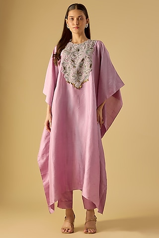 Lavender Silk Maal & Dori Work Kaftan Set by Prisho