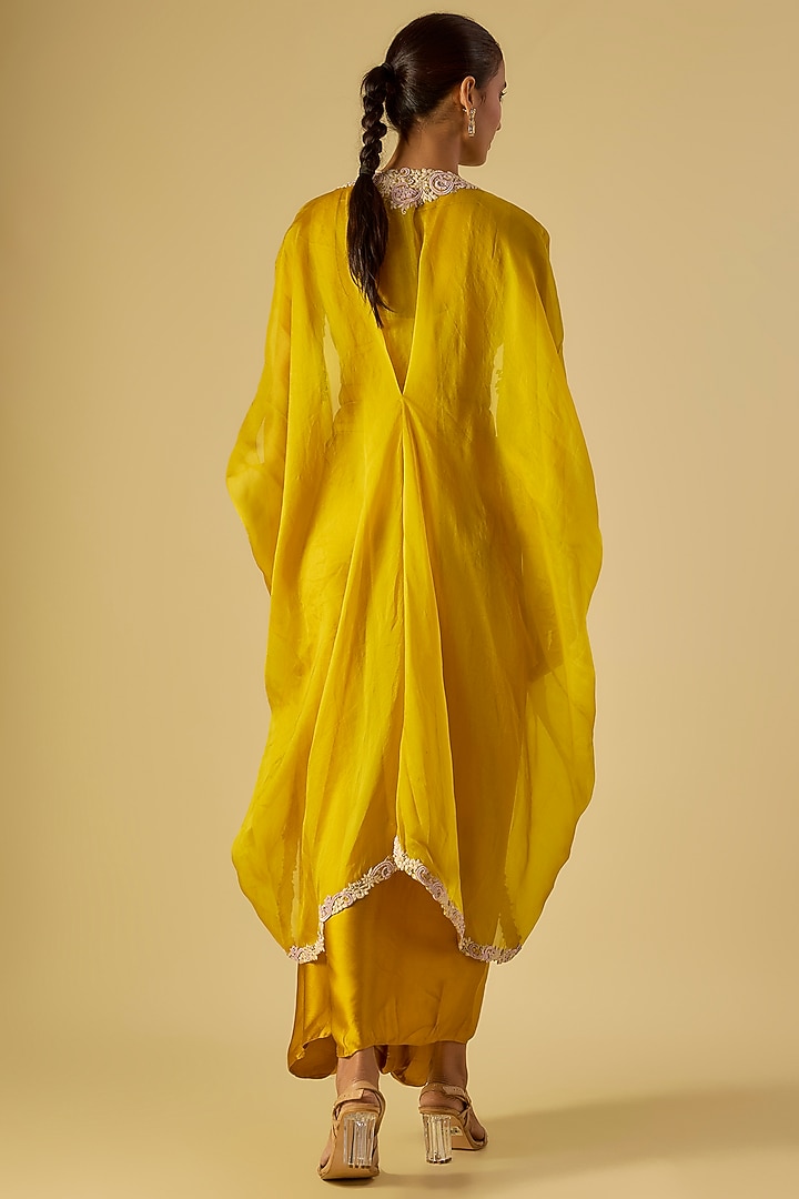 Mustard Organza Maal & Dori Work Cape Set by Prisho at Pernia's Pop Up Shop