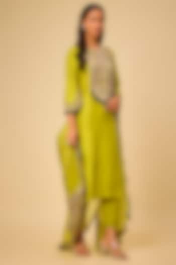 Lime Green Silk Maal Work Kurta Set by Prisho at Pernia's Pop Up Shop