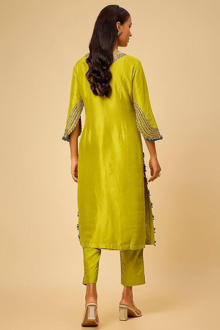 Lime Green Silk Maal Work Kurta Set by Prisho at Pernia's Pop Up Shop