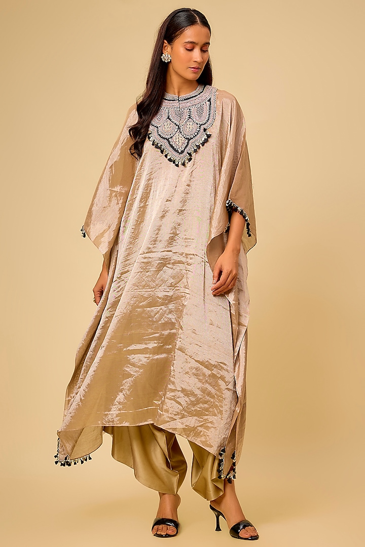 Champagne Tissue Dori Work Kaftan Set by Prisho at Pernia's Pop Up Shop
