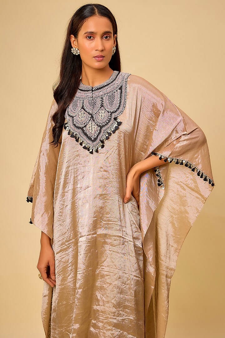 Champagne Tissue Dori Work Kaftan Set by Prisho at Pernia's Pop Up Shop