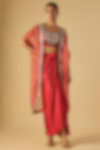 Deep Orange Organza Maal Work Cape Set by Prisho at Pernia's Pop Up Shop