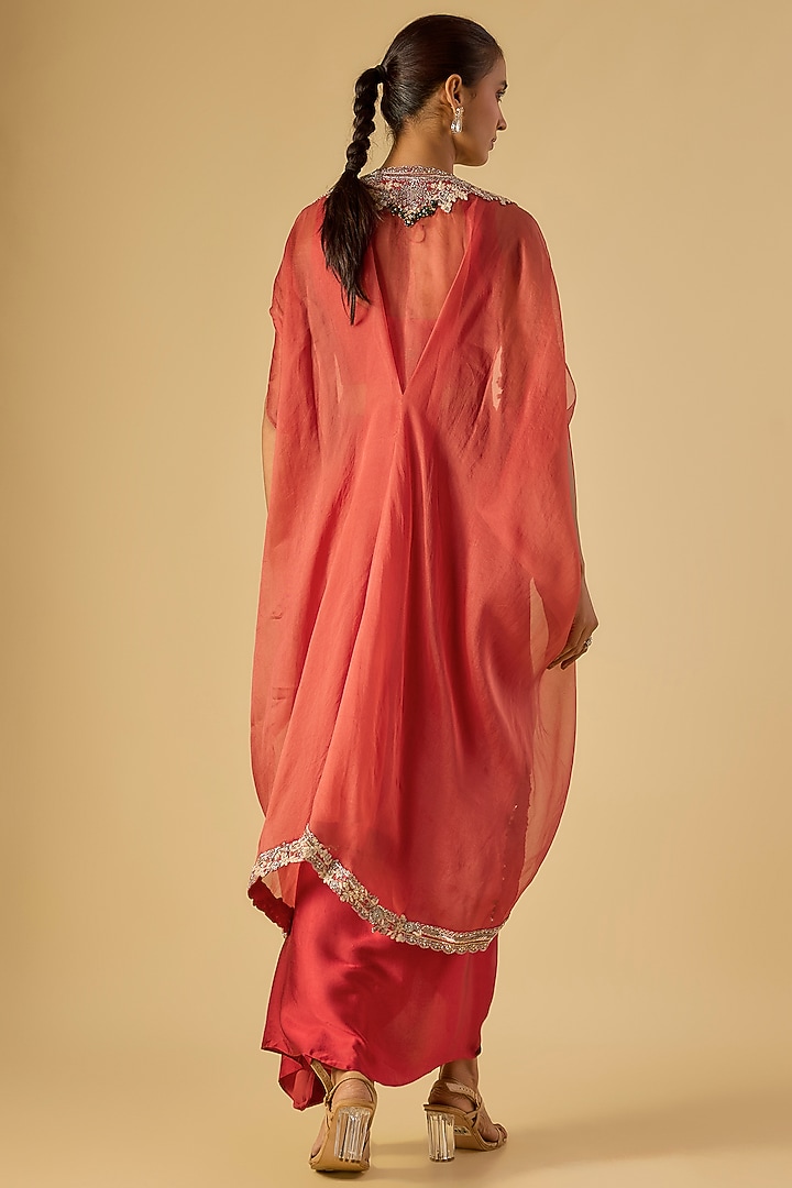 Deep Orange Organza Maal Work Cape Set by Prisho at Pernia's Pop Up Shop