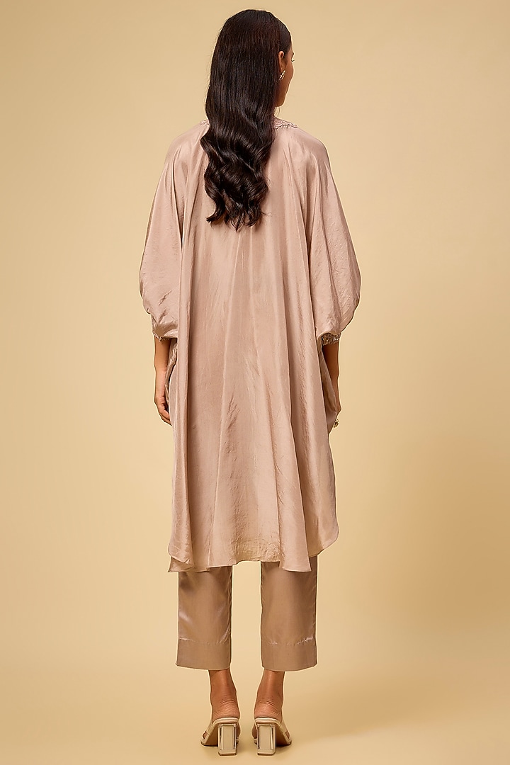 Champagne Habutai Resham Work Kaftan Set by Prisho at Pernia's Pop Up Shop