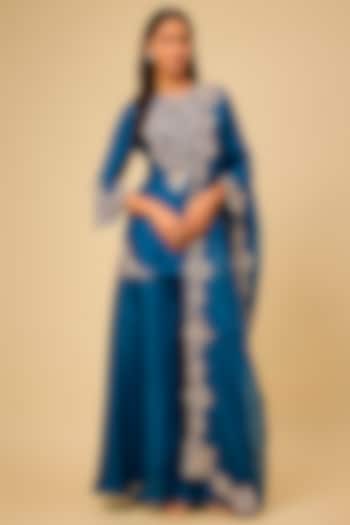 Blue Organza Wedding Sharara Set by Prisho at Pernia's Pop Up Shop