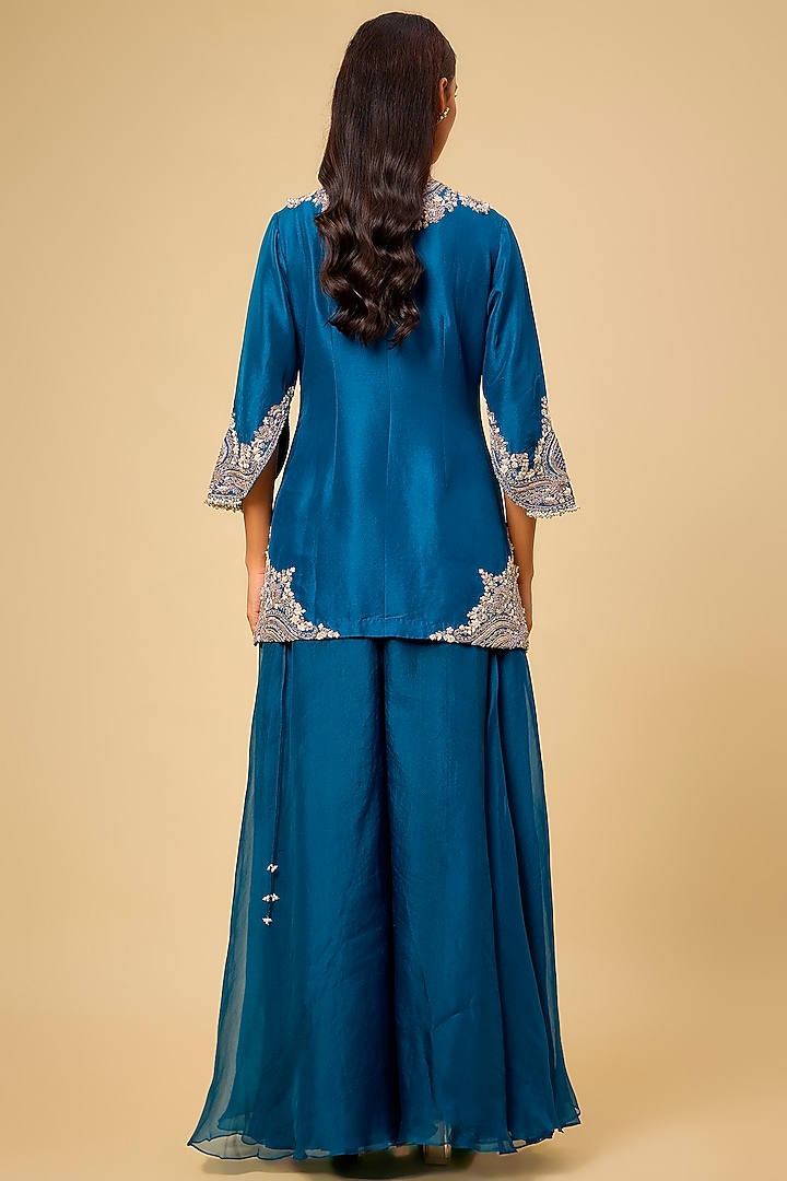 Blue Organza Wedding Sharara Set by Prisho at Pernia's Pop Up Shop