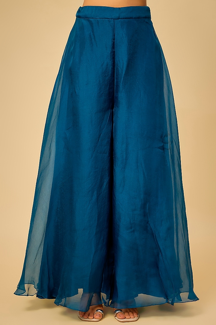 Blue Organza Wedding Sharara Set by Prisho at Pernia's Pop Up Shop