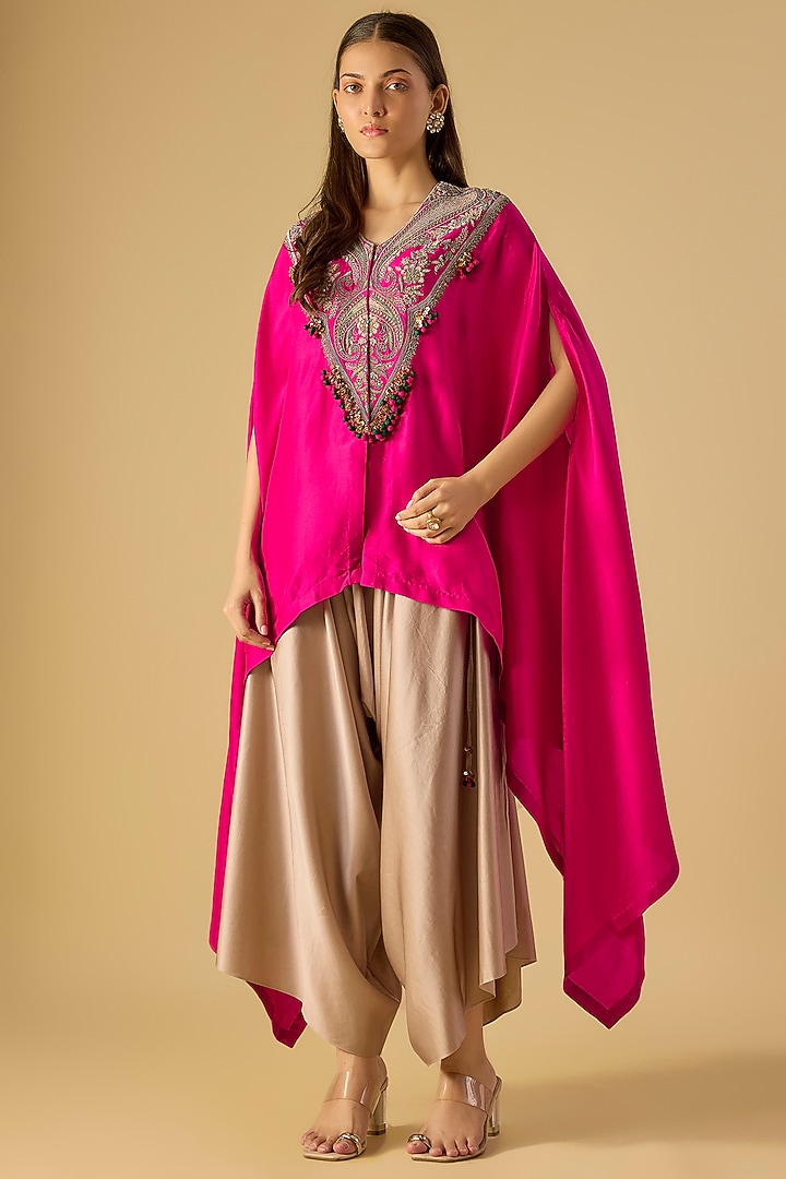 Fuschia Silk Dori Work Kaftan Set by Prisho at Pernia's Pop Up Shop