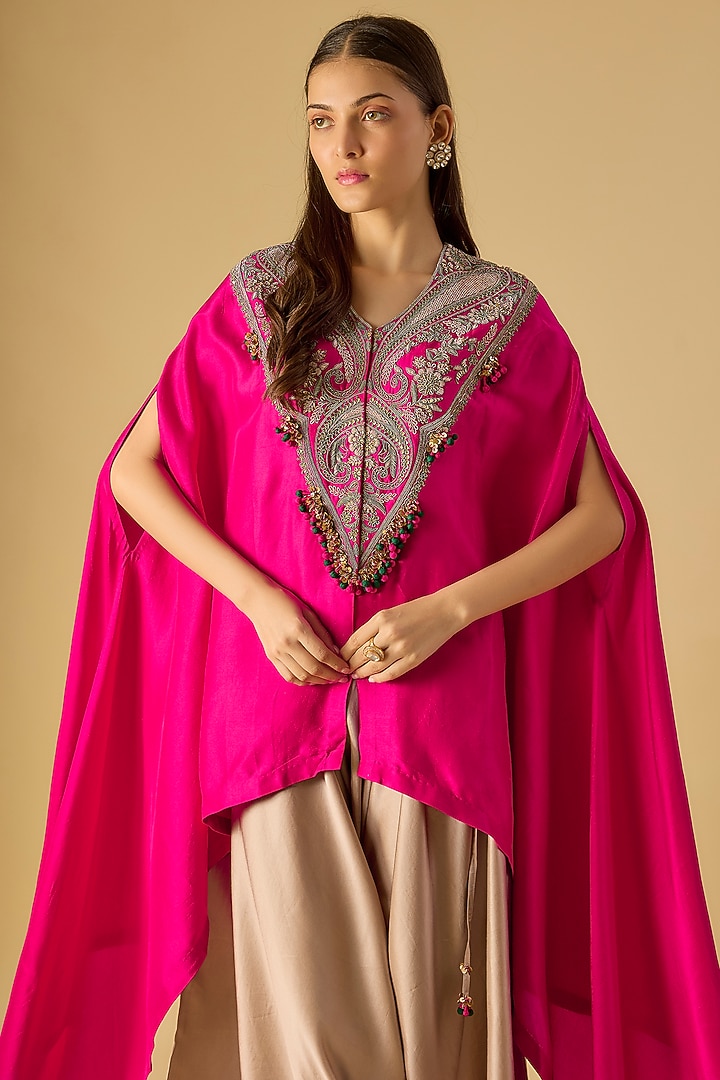 Fuschia Silk Dori Work Kaftan Set by Prisho at Pernia's Pop Up Shop