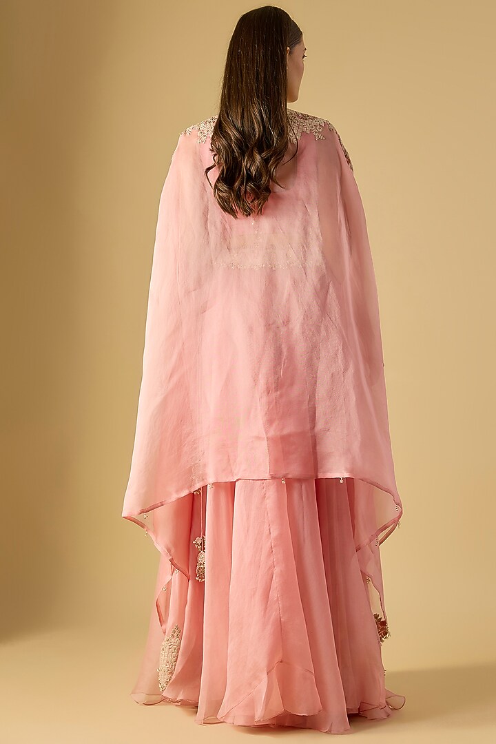 Flamingo Pink Organza Resham Work Cape Set by Prisho at Pernia's Pop Up Shop