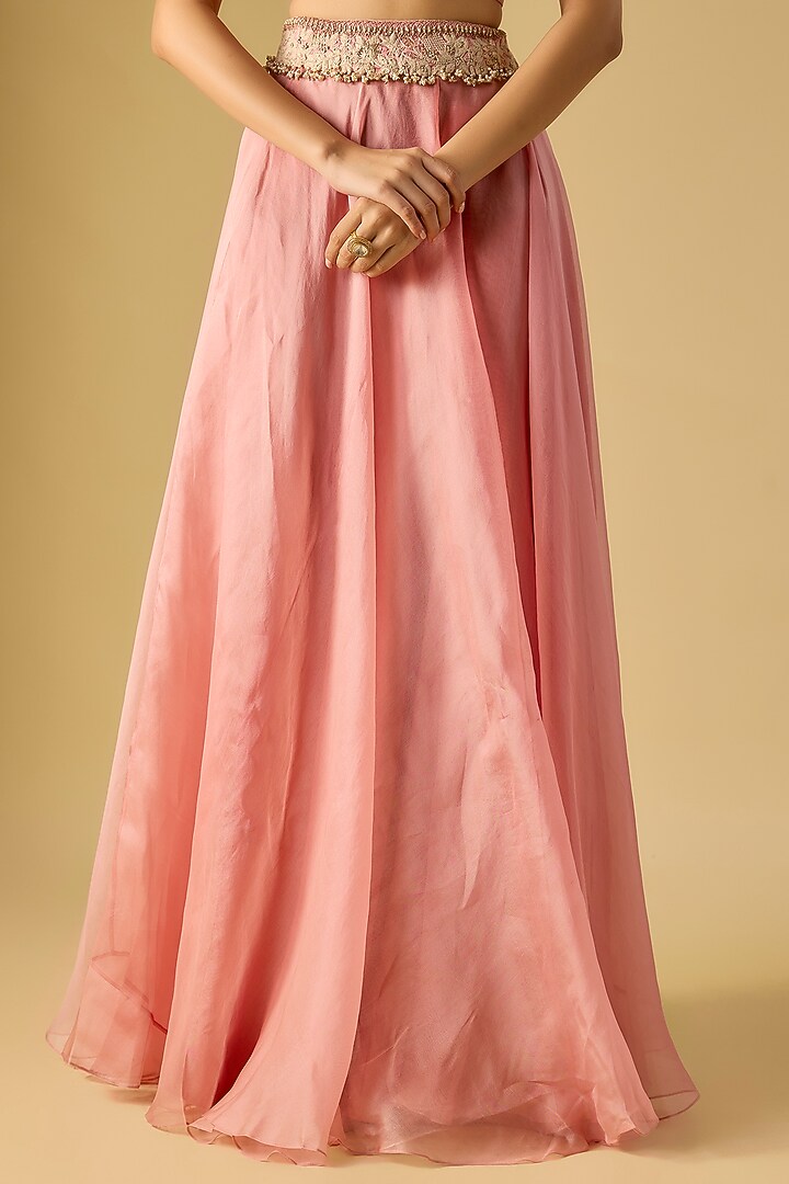 Flamingo Pink Organza Resham Work Cape Set by Prisho at Pernia's Pop Up Shop