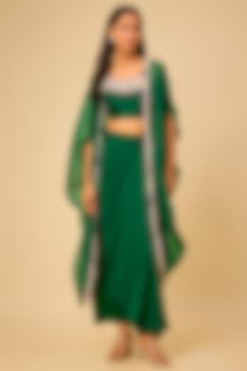 Bottle Green Organza Maal & Dori Work Cape Set by Prisho at Pernia's Pop Up Shop