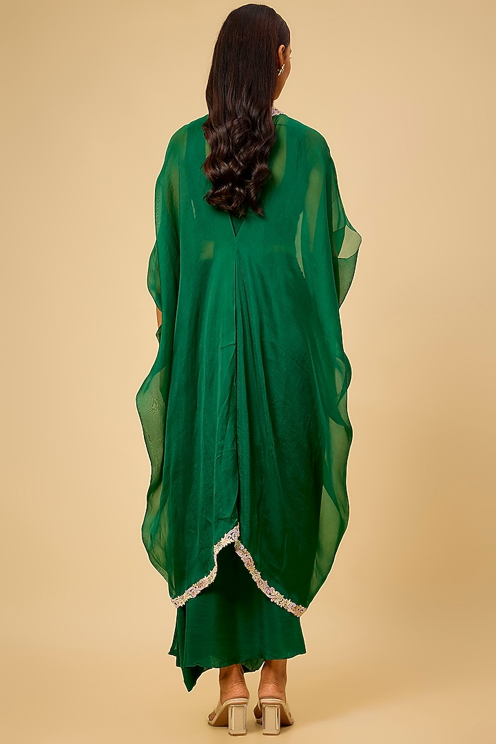 Bottle Green Organza Maal & Dori Work Cape Set by Prisho at Pernia's Pop Up Shop