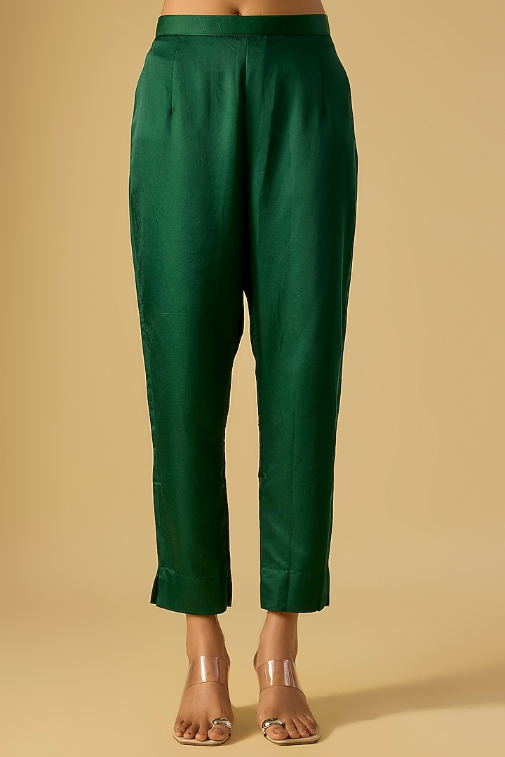 Bottle Green Silk Maal Work Kurta Set by Prisho at Pernia's Pop Up Shop