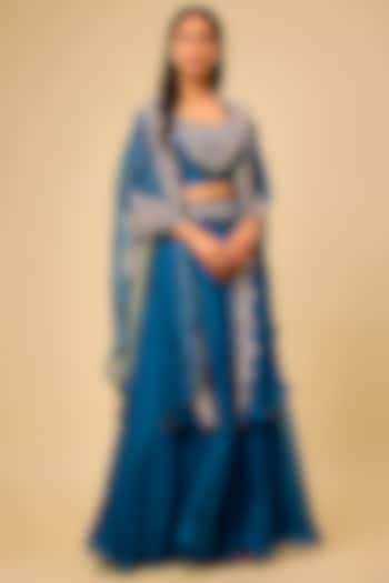 Blue Organza Maal Work Cape Set by Prisho at Pernia's Pop Up Shop