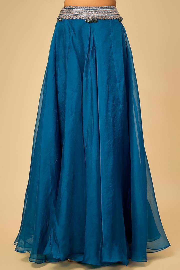 Blue Organza Maal Work Cape Set by Prisho at Pernia's Pop Up Shop