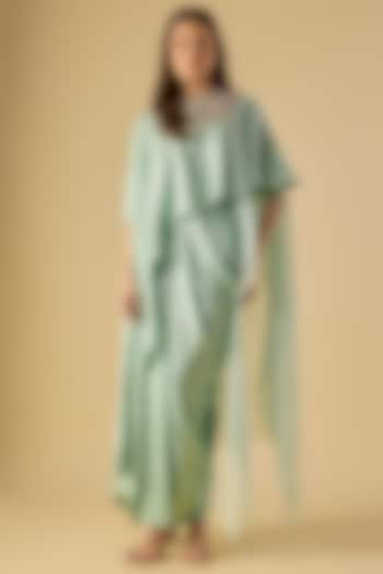 Aqua Organza Maal Work Cape Set  by Prisho at Pernia's Pop Up Shop