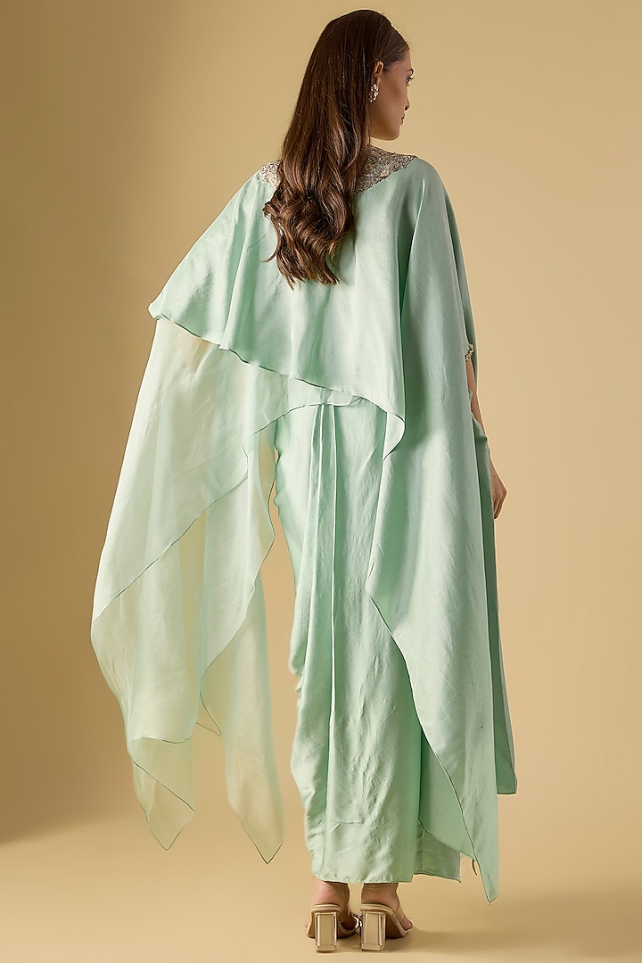 Aqua Organza Maal Work Cape Set  by Prisho at Pernia's Pop Up Shop