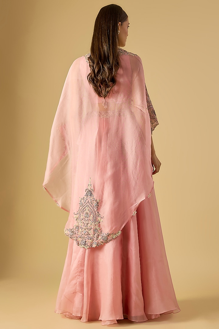 Flamingo Pink Organza Resham Work Cape Set by Prisho at Pernia's Pop Up Shop