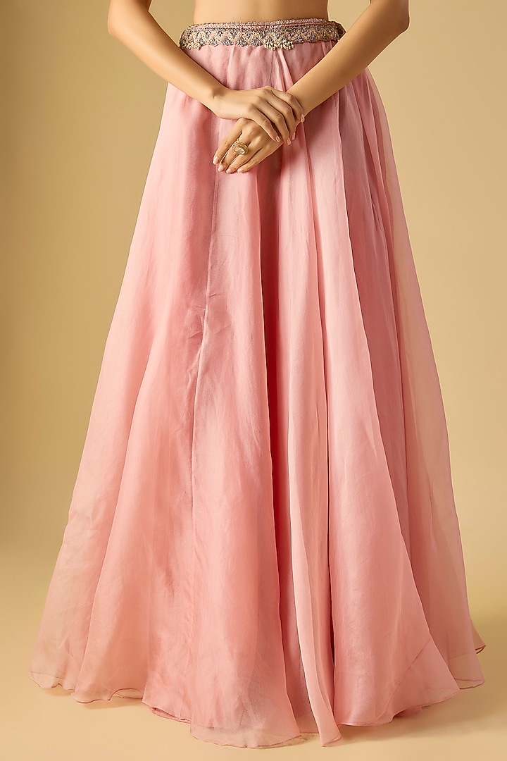 Flamingo Pink Organza Resham Work Cape Set by Prisho at Pernia's Pop Up Shop