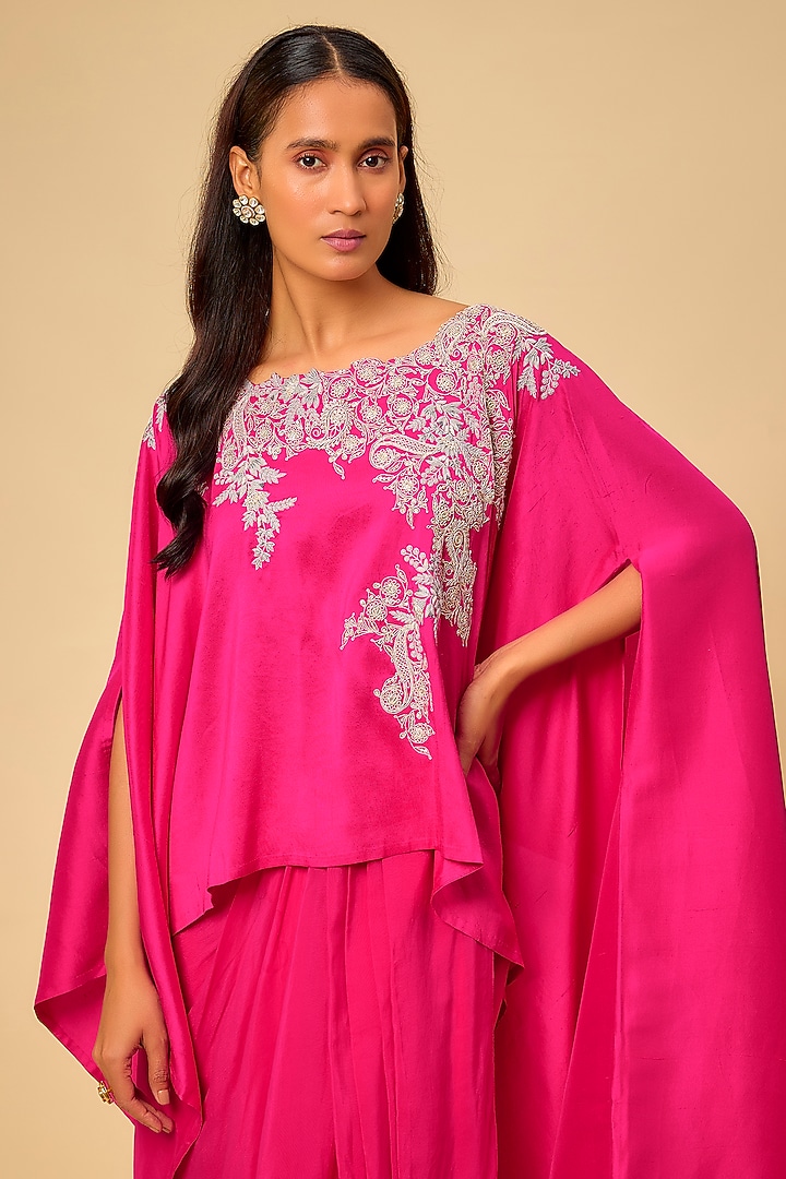 Fuschia Silk Resham Work Kaftan Set by Prisho at Pernia's Pop Up Shop
