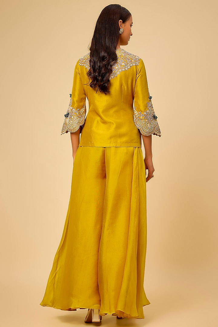 Mustard Organza Wedding Sharara Set by Prisho at Pernia's Pop Up Shop