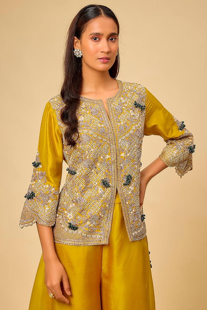 Mustard Organza Wedding Sharara Set by Prisho at Pernia's Pop Up Shop