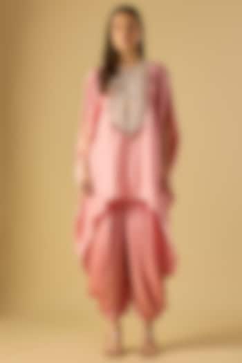 Flamingo Pink Silk Resham Work Kaftan Set by Prisho at Pernia's Pop Up Shop
