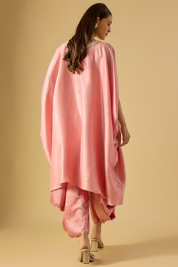 Flamingo Pink Silk Resham Work Kaftan Set by Prisho at Pernia's Pop Up Shop